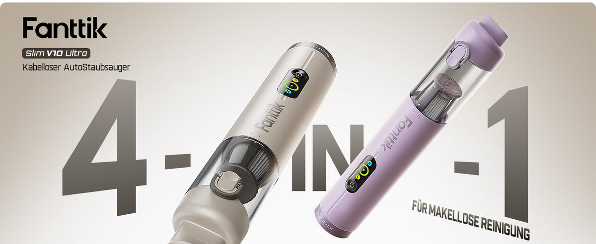 Fanttik Slim V10 Ultra kabelloser Autostaubsauger, 4-in-1 Mini Handstaubsauger mit 19 kPa Saugkraft, frei kombinierbarem Zubehör, 2 Saugmodi für Auto, kleine Arbeiten, Tastatur und Büro