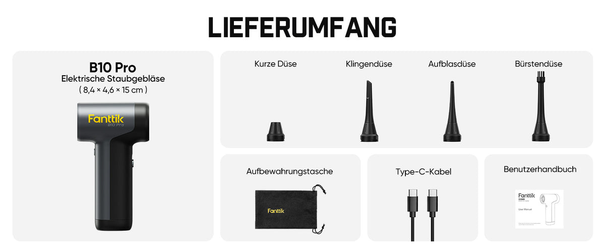Fanttik B10 Pro Elektrische Staubgebläse, 110.000 U/min bürstenloser Motor, Luftreiniger, 3-Gang einstellbare Mini-Gebläse mit Ein-Knopf-Booster, Air Duster für PC, Tastatur, Elektronik und Werkbank