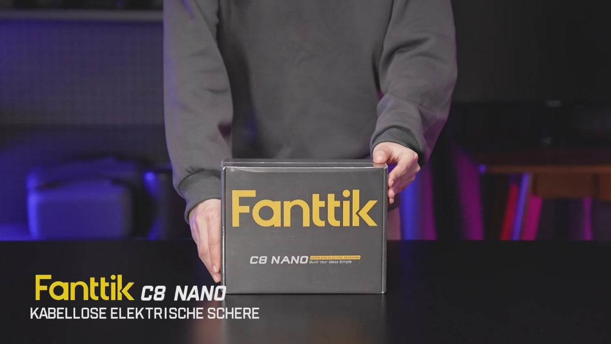 Video laden: Fanttik C8 Nano Elektrische Schere, Kartonschneider Elektrisch mit Bildschirm, LED-Licht, 3 Geschwindigkeitsstufen, Wiederaufladbarer Akku, Geeignet für Stoffe, Teppiche, Leder, Kartons - Schwarz