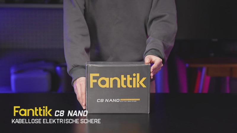 Fanttik C8 Nano Elektrische Schere, Kartonschneider Elektrisch mit Bildschirm, LED-Licht, 3 Geschwindigkeitsstufen, Wiederaufladbarer Akku, Geeignet für Stoffe, Teppiche, Leder, Kartons - Schwarz